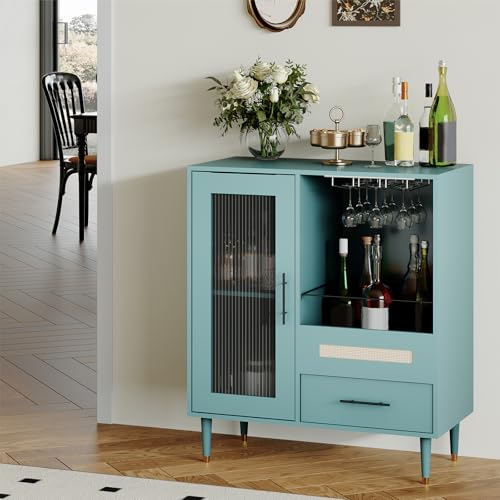 GarveeHome Modern Wine Bar Cabinet with Wine Glass Rack, Glass Door Display and Drawers, Coffee Bar & Liquor Cabinet with Storage, Buffet Sideboard Table for Home, Kitchen, Dining Room, Living Room by GarveeHome - Used condition - US$116.84