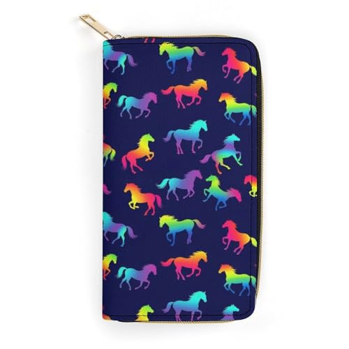 Fashion Rainbow Horses Wallet for Adult, Water Resistant and Multi-Layer Inner Leather Wallets for Everyday Carry