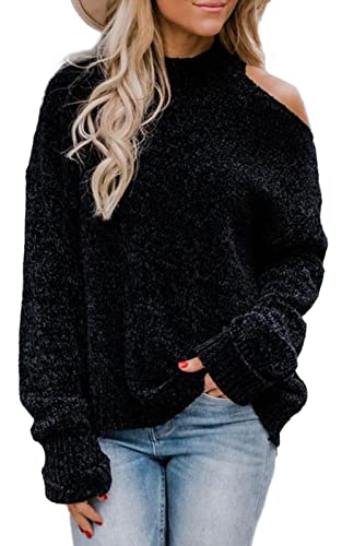 PRETTYGARDEN Women s Velvet Sweater  Cutout Long Sleeve Cold Shoulder Fall Tops (Black, Large, l)