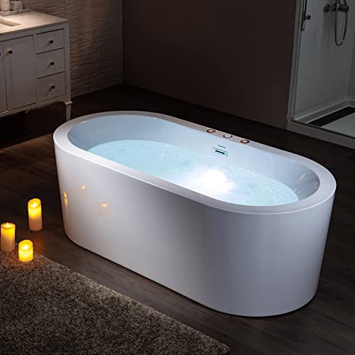 66-1/2" x 31-7/8" Whirlpool Water Jetted and Air Bubble Freestanding Heated Soaking Combination Bathtub - WOODBRIDGE BJ200