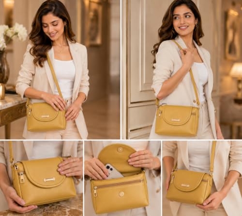 Image of J I ACCESSORIES Women's Stylish Crossbody Sling Bag - Elegant PU Leather Small Shoulder Purse with Adjustable Strap - Casual & Travel Handbag