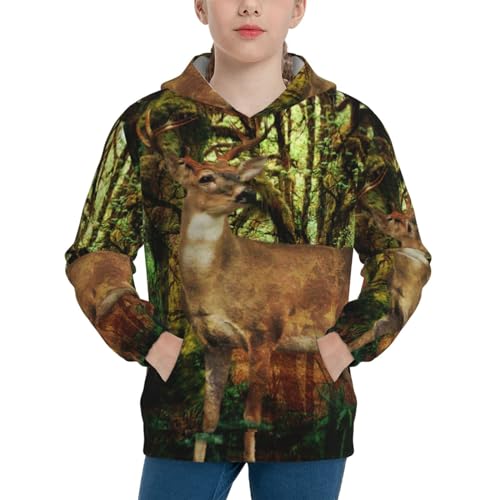Fawn In The Fantasy Forest Boy, Girls Sports Shirt Youth Pullover Fashion Hooded Sweatshirt3