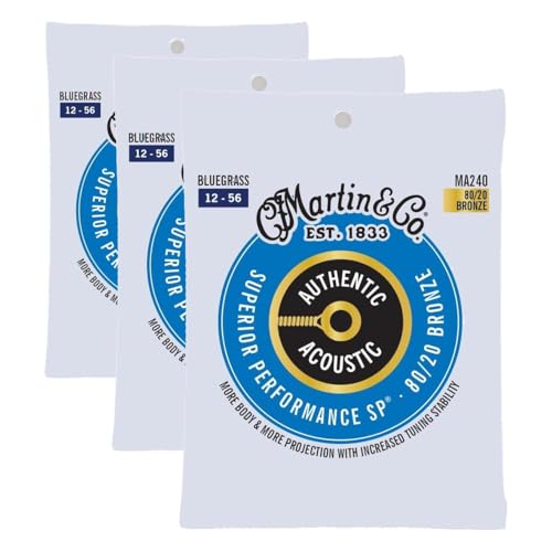 Image of Martin Authentic Acoustic Guitar Strings, Superior Performance Bluegrass 12-56, 80 /20 Bronze (Pack of 3)