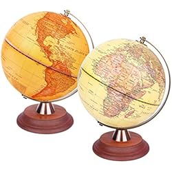 Lamparas Antiguas De Madera Exerz 20cm Globo iluminado/Globo Antiguo Soporte de madera - Mapa en Inglés - Lámpara LED iluminada 2 en 1 - Globo terráqueo para niños - Mapa Moderno Con Color Antiguo