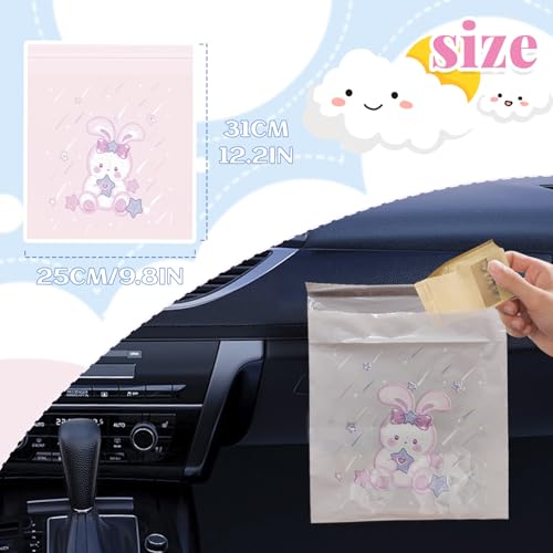 Image of BOROLA 30PCS Disposable Car Trash Bags, Self-Adhesive, Portable Garbage Bags for Car, Travel, Office, Kitchen, and Home, Stick-On Design, Convenient & Multi-Functional(Pink Rabbit Design)