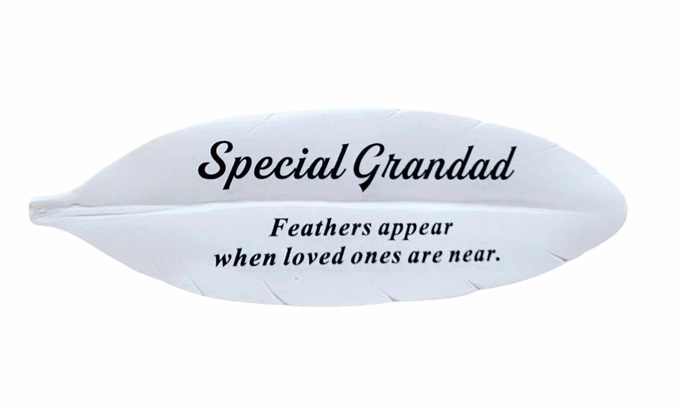 David Fischhoff Ltd GRANDAD White Feather Memorial plaque Grave Ornament Garden Tribute Resin Ornament Gift