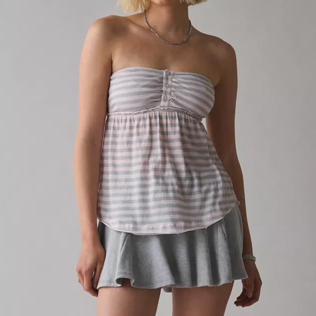 DSORVICD Women's Striped Babydoll Tube Top Strapless Ruffle Hem Sleeveless Flowy Peplum Tops Going Out - Image 4