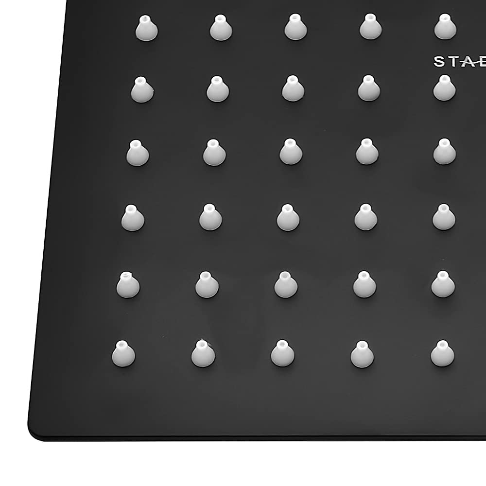 Soffione doccia con braccio a parete nero opaco, acciaio INOX, anticalcare (25x25 cm, Quadrato)