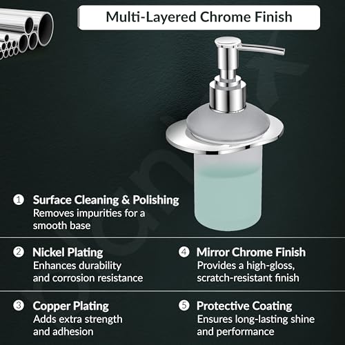 Image of Plantex Pure Brass Liquid Soap Dispenser /Smero Hand Wash Dispenser for Kitchen /Shampoo Dispenser /Bathroom Accessories - Aqua (Chrome)