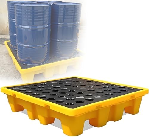 Modular Spill Containment Tray for Oil Drums - Chemical Resistant Bund Platform with Removable Grid, 67x67x15cm, Ideal for Laboratory & Industrial Use