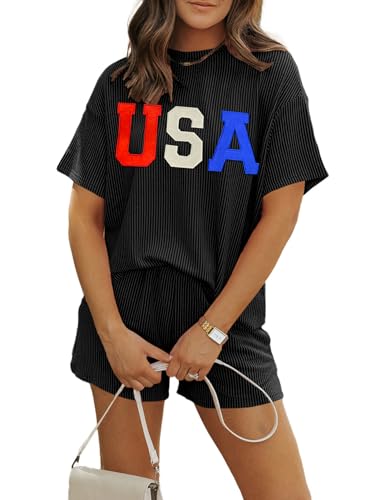 Image of MARZXIN Women 2 Piece Shorts Set 2026 Casual Summer Cruise Outfits Ribbed Loose Short Sleeve Pocket Matching Lounge Sets