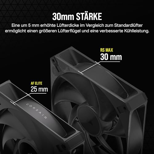 CORSAIR RS140 MAX 140mm-PWM-Dicke-Lüfter – Hoher Statischer Druck – Flüssigkristallpolymer-Konstruktion – Doppelpack – Schwarz – Ansicht 3
