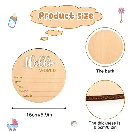 Baby Announcement Sign, 5.9 Inch Wooden Hello World Newborn Sign Birth Announcement Signs Baby Name Announcement Plaques for Photo Props Baby Shower Hospital Nursery - Image 3