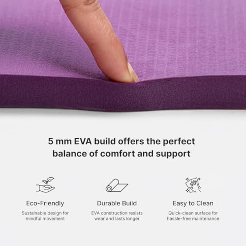 Image of Cult Yoga Mat EVA 5mm with Carry Strap - Non-Slip, Lightweight & Cushioned Exercise Mat - Sweat-Resistant, Durable & Eco-Friendly for Yoga, Pilates, Stretching, Meditation & Home Gym - Purple