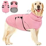 Peferhouse Extra-Large Dog Winter Coat, Warm Pink XL Reflective Jacket with Harness Hole