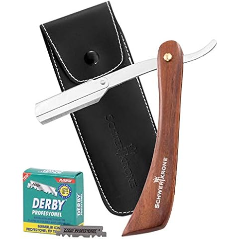 Schwertkrone Rasiermesser Holzgriff + 100 halbe Derby Wechselklingen + Transporttasche | Rasiermesser Set Herren für Einsteiger & Fortgeschrittene Cover