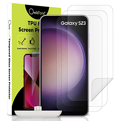 Qwikfone Samsung Galaxy S23 6.1” TPU Screen Protector 3x Pack TPU Sheets with Application tools, Crystal Clear Display, Smudge Resistance, Anti-Scratch, Self-Healing Surface, Case Compatible