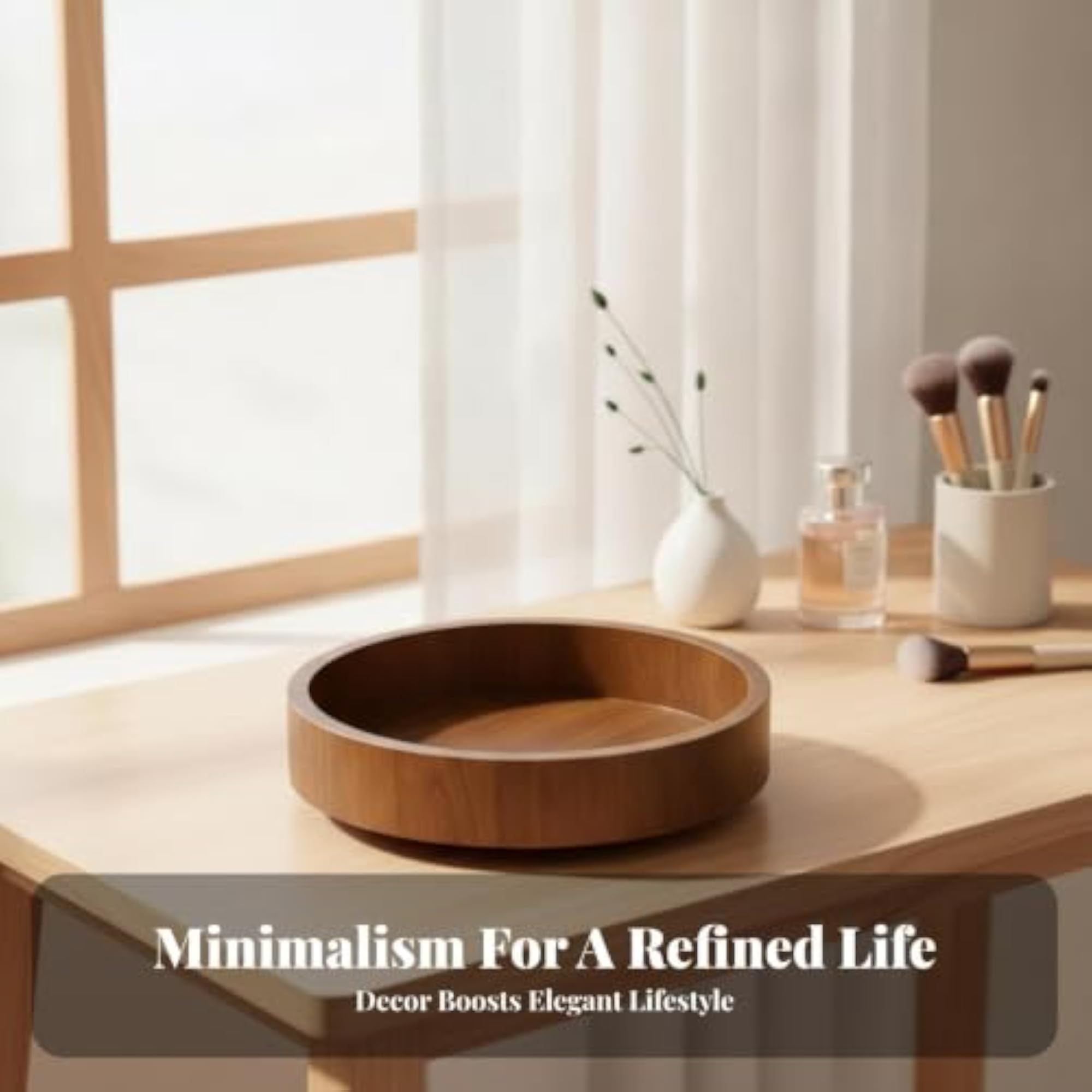 Rotating Wooden Cosmetics Tray, Hazelnut Brown