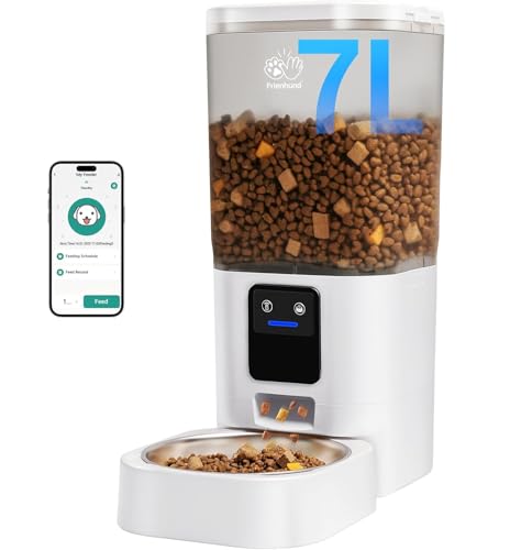 Frienhund Automatic Cat Feeder with 5G WiFi: Automatic Dog Feeder with APP Control, 7L Timed Auto Cat Food Dispenser with Alexa for Multiple Pets, Detachable for Easy Cleaning - ACF80W