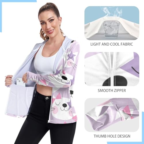 KLL Moletom com capuz simples para mulheres, proteção FPS 50+, leve, gato, animal fofo, menina, Gato