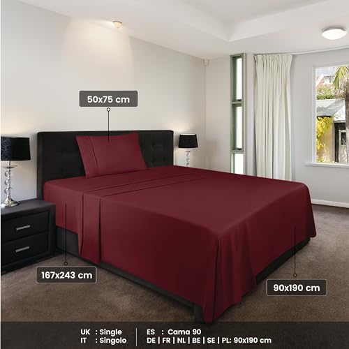 Image of Utopia Bedding Bed Sheet Set Single, Burgundy, 3 Piece - Fitted Sheet, Flat Sheet with 1 Pillow Case 50x75 - Wrinkle, Shrinkage and Fade Resistant - Oeko-Tex Certified, Polyester Microfiber Fabric