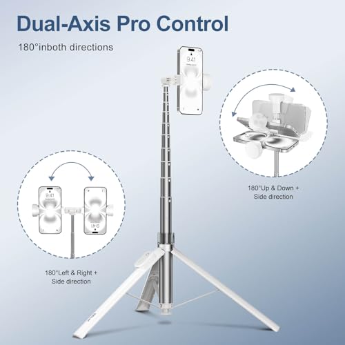 Image of 66 inch Automatic Phone Tripod Stand with Remote, Cell Phone Tripod for iPhone Video Recording & Live Streaming, Adjustable Selfie Stick Tripod for Content Creators, Vloggers,White