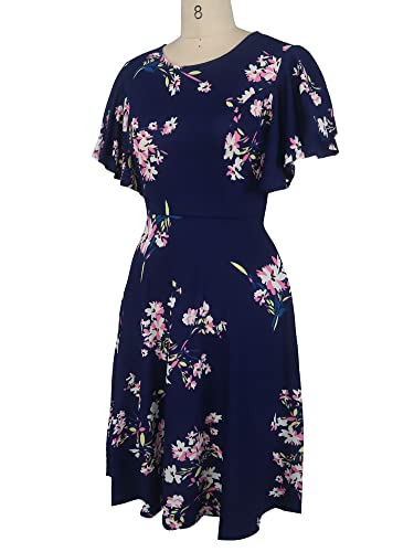Image of oxiuly Wedding Church Vintage Cocktail Dresses with Pockets Summer Casual Floral Dress for Women Flare376