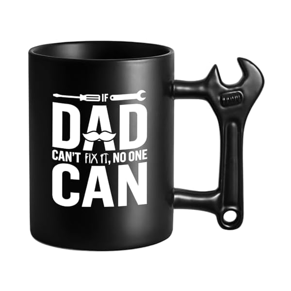 LOZACHE Coffee Mug with Spanner Wrench Handle, If Dad Can’t Fix Ceramic Milk Cup, Funny Gifts from Daughter and Son on Father’s Birthday, Christmas, Father’s Day
