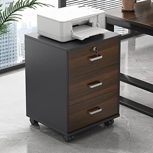 3 Drawer Wood File Cabinet, Mobile Filing Storage Organizer Cabinet with Wheel Lockable Casters, Multifunction Printer Stand, 14.1"D X 15.7"W X 19.6"H Filing Cabinet ( Color : Dark coffee color )