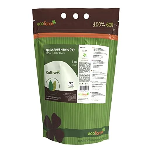 CULTIVERS Quelato de Hierro de 1 kg. Corrector Ecológico de Hierro para Plantas. Reverdeciente anticlorosis. Nutriente para Plantas (6% Fe-EDDHA orto orto 4,8 % ). Force Fe