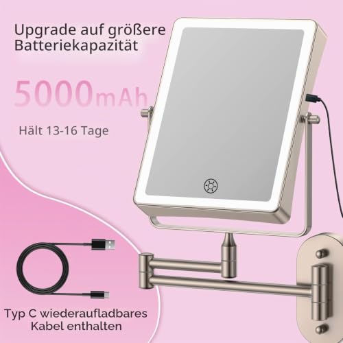 Famihomii 5000mAh Wiederaufladbar Kosmetikspiegel mit LED Beleuchtetung – Ansicht 2