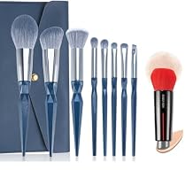 ENZO KEN Sapphire Blue Makeup Brush Set Professional, Vegan Makeup Brushes Set with Case + Double End Kabuki Foundation Brush