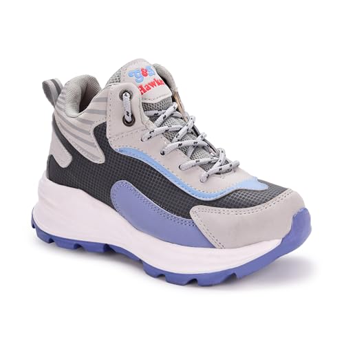 G&D Hawker Unisex Kids Shoe with Memory Foam EVA Sole | Leather Rexine Upper Breathable, Lightweight | Comfortable & Trekking Friendly Stylish Indoor & Outdoor | Sports Shoes Grey