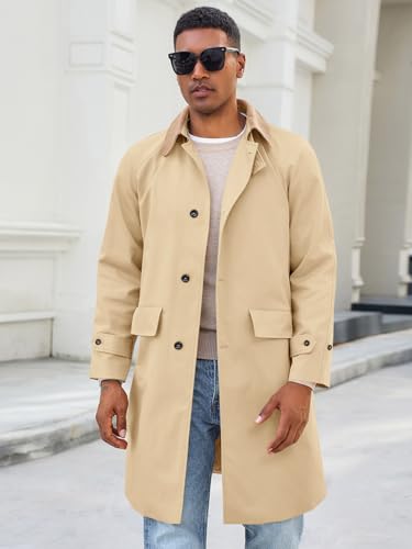 Runcati Mens Trench Coat Single Breasted Corduroy Lapel Long Jacket Fall Casual Vintage Windbreaker Overcoat2