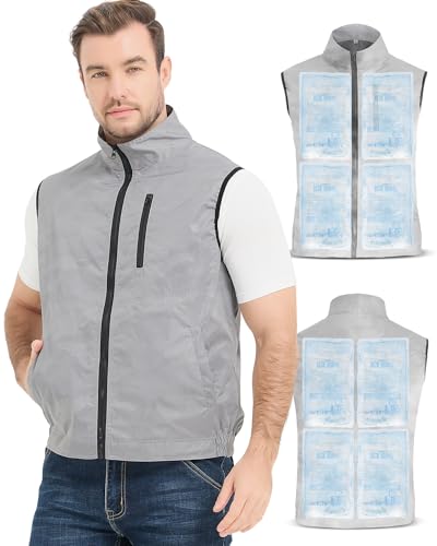 FERNIDA Chaleco de Refrigeración para Hombre y Mujer, Chaleco de Hielo con 24 Bolsas de Hielo, Chaqueta Resistente al Viento para Aliviar el Calor, Ciclismo, Pesca, Trabajo, Deshierbe, S