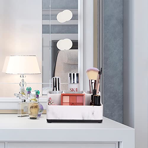 4 Slot Toothbrush Holders For Bathrooms,Bathroom Countertop Organizer With Drainage Holes,White Marble Look Bathroom Toothbrush And Toothpaste Tolder Counter Organizer For Bathroom Vanity #TOP5