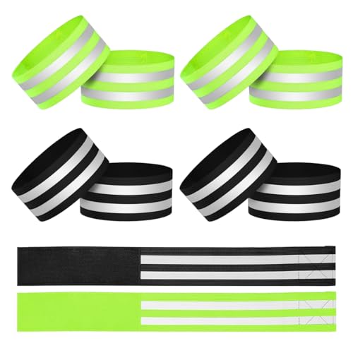 8 Brassards Réfléchissants Élastique, Réglables Bandes Réfléchissantes Haute Visibilité, Bande Réflecteur de Sécurité, Réfléchissant de Course pour Courir...
