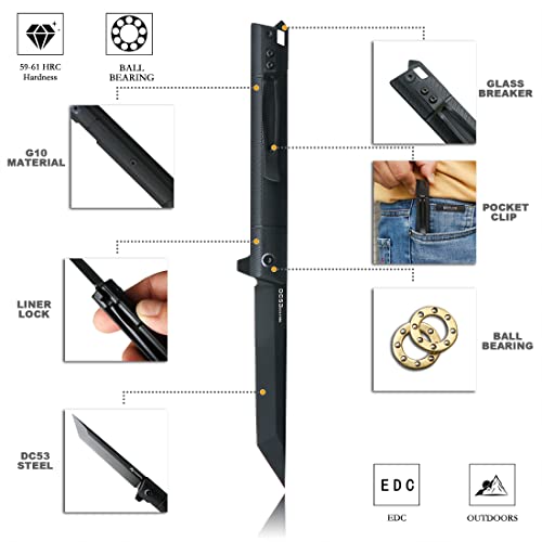 Foresail Folding Pocket Knife Features A Black Pvd Dc53 Steel Tanto Point Blade, G-10Handle,Tactical Folding Knife,Ball Bearings,And Is Ideal For Outdoor Camping And Everyday Carry. #TOP2
