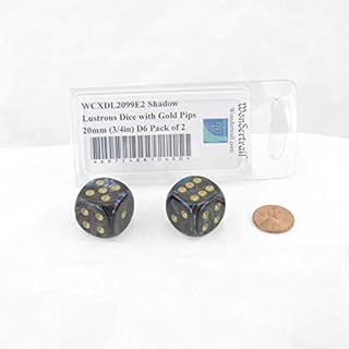 Shadow Lustrous Dice with Gold Pips 20mm (3/4in) D6 Pack of 2 Wondertrail