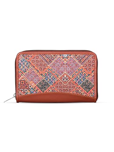 ZOUK Women's Handcrafted Classic Chain Wallet – Vegan Leather Purse with Indian Print | Bhuj Rabari