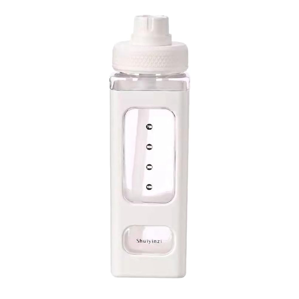 Bumdenuu Kawaii Water Bottle with Straw, 3D Bear Sticker, Free Plastic Square Sippy Cup, Portable Drinking Goods, 700 ml,