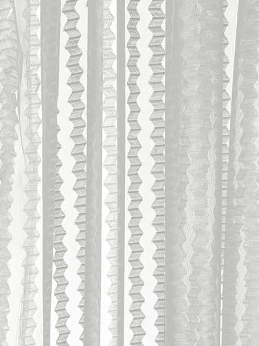 Image of Polyester Transparent Zig-Zag Net Sheer Curtains for Door Balcony Home Decoration, 12 feet Long, White, Set of 2
