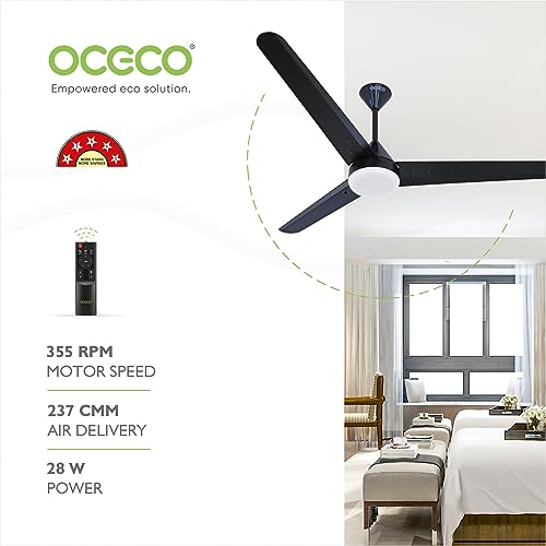 Image of OCECO Fansio Smart 1200MM Matt Black Ceiling Fan with Alexa LED Indicators, Mobile App, Smart Remote and 5-Star Rated that 65% Energy Savings 3-Year Warranty