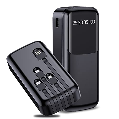 Portable Charger 32000mAh - 22.5W PD18W USB C Power Bank Fast Charging External Battery Pack with 4 Built in Cables, 5 Outputs 3 Inputs LED Display Charing Bank for Smartphone, Power Pack Battery Bank