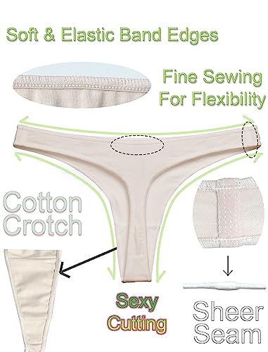 Womens Cotton Thongs Underwear Breathable No Show Cheeky Panties Tangas Sexy For Everyday Workout 3 Pack Set (Nude, Small) #TOP7