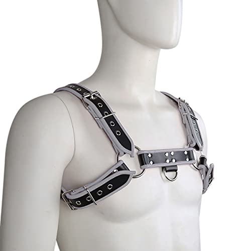 QUYUWOWO Peitoral masculino ajustável de couro peitoral meio cinto punk traje clube, Cinza, Adjustab