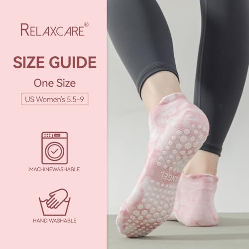 Relaxcare Pilates Socks with Grips for Women, Non Slip Open Instep Yoga Socks for Barre Ballet Hospital Workout,Green, 3 Pairs — view 6