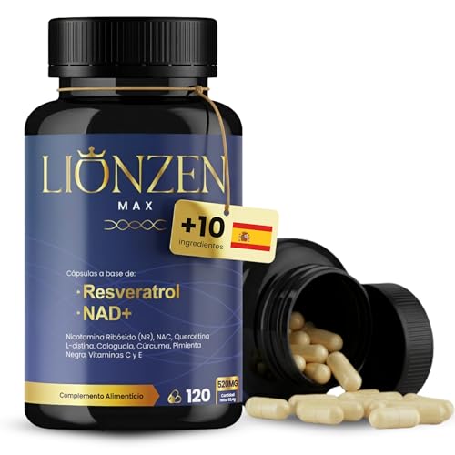 NAD+ Trans Resveratrol puro +10 ingredientes Antienvejecimiento | 1000mg | Energía Celular, Longevidad, Vitalidad | Nicotinamide Riboside, Quercetina, NAC, Cúrcuma, Pimienta Negra | Lionzen Max
