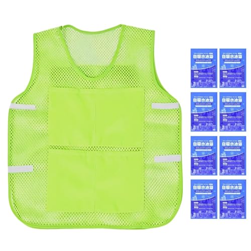 Veasbuu Gilets réfrigérants, 8 sacs de glace légers – Gilet de construction avec poches – Pour temps chaud, construction, cyclisme, moto, camionneur électricien, vert, Consulte la descripción – vue 5