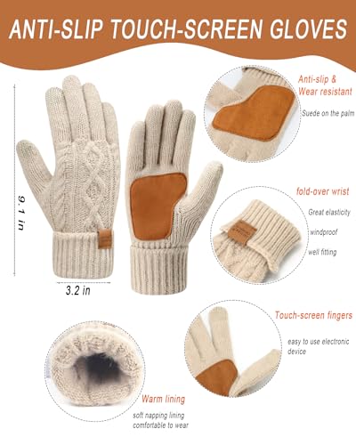 Winter Beanie Hat Scarf Gloves Set for Women Men Warm Fleece Lined Beanie Long Scarf Touchscreen Gloves 3 Set Gift4
